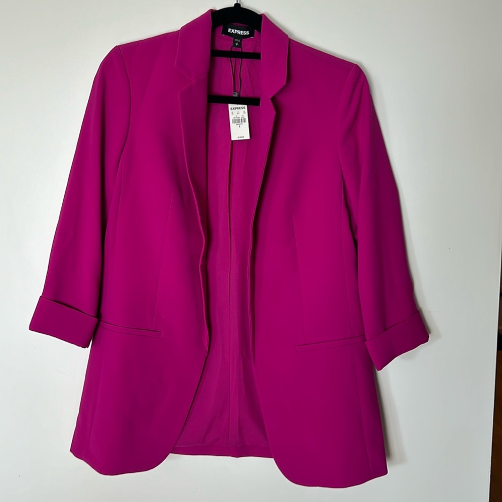 Express Fuschia Boyfriend Cropped Sleeve Open Blazer Sz S NWT $108